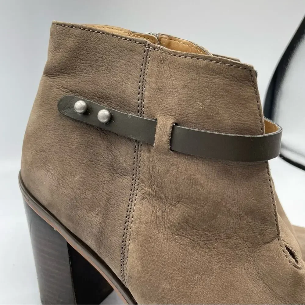 Franco Sarto Brown Leather Ankle Boots Stacked Heel Womens 11 Boho Classic